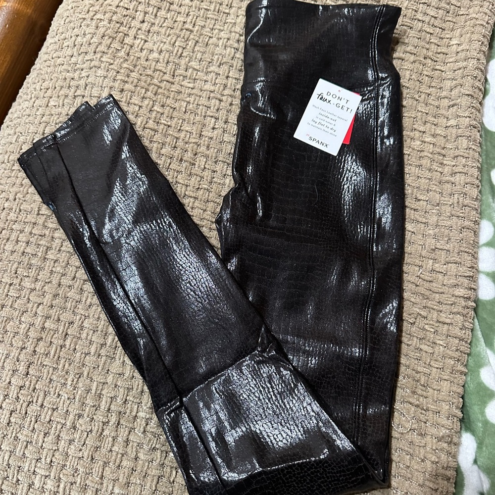 SPANX Faux Leather Brown Croc Leggings - NWT